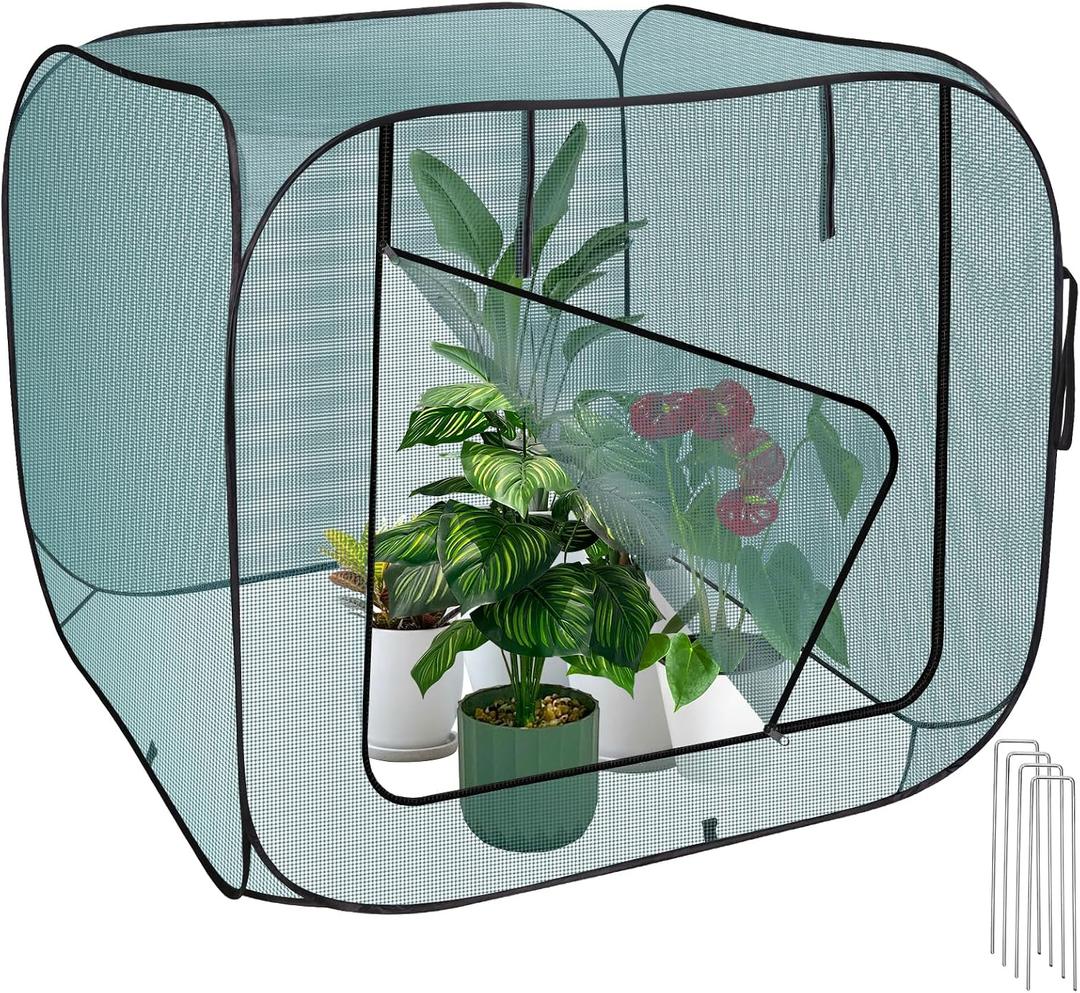 1Pcs 47 x 47 x 43in Pop-up Garden Mesh Plant Cover,Large Pest Guard Cover,Plant Gardening Net Cover with Zip and Stakes for Protecting Vegetable Fruits Plant from Birds Insects
