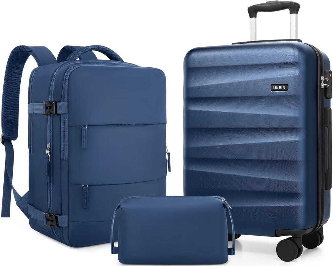 UKEIN Luggage Set with Backpack,Polycarbonate Carry On Luggage Airline Approved with Spinner Wheels, Hardshell Travel Suitcase with TSA Lock,Suitcase Set 3 Piece (Blue)