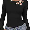 MEROKEETY Womens Trendy Spring Cut Out Tops 2026 Long Sleeve Boat Neck Y2k Slim Fit Casual Going Out T Shirts Blouses Clothes (Black, XL)