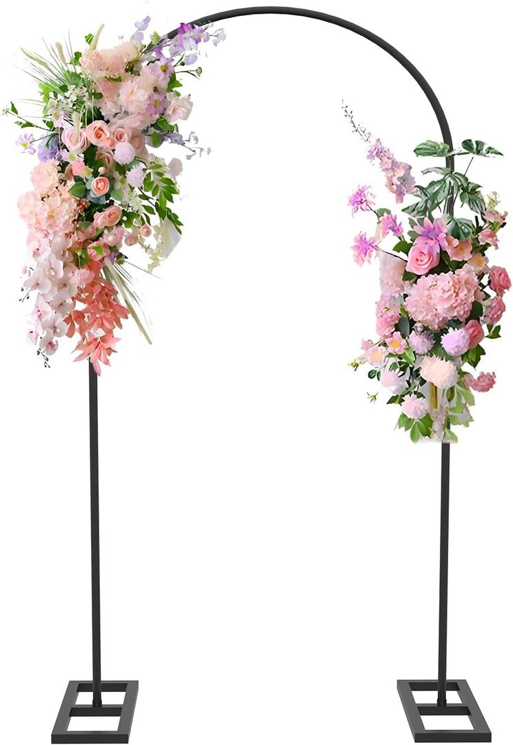 Queension 6.6FT Arch Backdrop Stand - Metal Wedding & Party Arch Frame with Base, Black