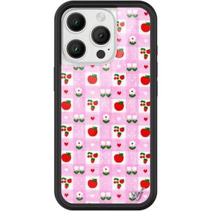 Wildflower Cases - Apple A Day, Compatible with Apple iPhone 16 Pro | Red Fruit Green Plaid Popular Aesthetic Cute Trendy - Protective Black Bumper, 4ft Drop Test Certified, Women Owned Small Business