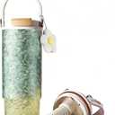 30oz/880ml Titanium Tumbler with straw lid & tea infuser,Leakproof Water Bottle for Hot & Cold Drinks,Insulated Coffee Thermos (Yellow cyan ripple)