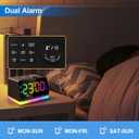 JALL Digital Alarm Clock with FM Radio for Bedroom, 8 Colors Night Light with 2 Charging Port, Sleep Sound Machines with Timer, Dual Alarm, Loud Alarm and Easy to Use for Seniors and Kids as Gift (Black With White Font)