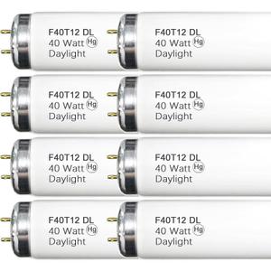 48 Inch F40T12/DL 40W 6500K Daylight Fluorescent Light Bulbs, 4ft T12 Linear Tube Lights F40T12/865, 2650 Lumens, G13 Bi-Pin, 8 Pack