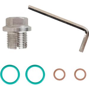 Shakas M14.1 x 1.5 Oversize Piggyback Oil Drain Plug, Stainless Steel Self-tapping Repair Screws with O-ring and L-wrench, Oil Pan Drain Plug Repair Kit, for Most Cars (Silver)