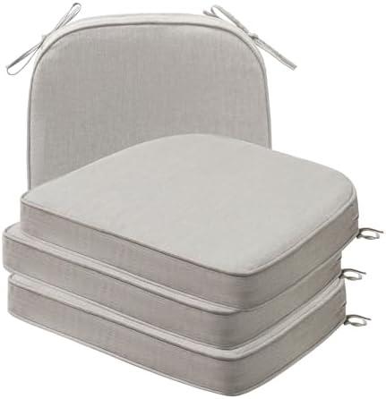 Round Corner Seat Cushions, 14.7x17 Inches x 2", Set of 4, Indoor Outdoor Water Repellent Universal Chair Pads with Ties for Patio Furniture, Garden Dining Chairs, Specrtum Pebble