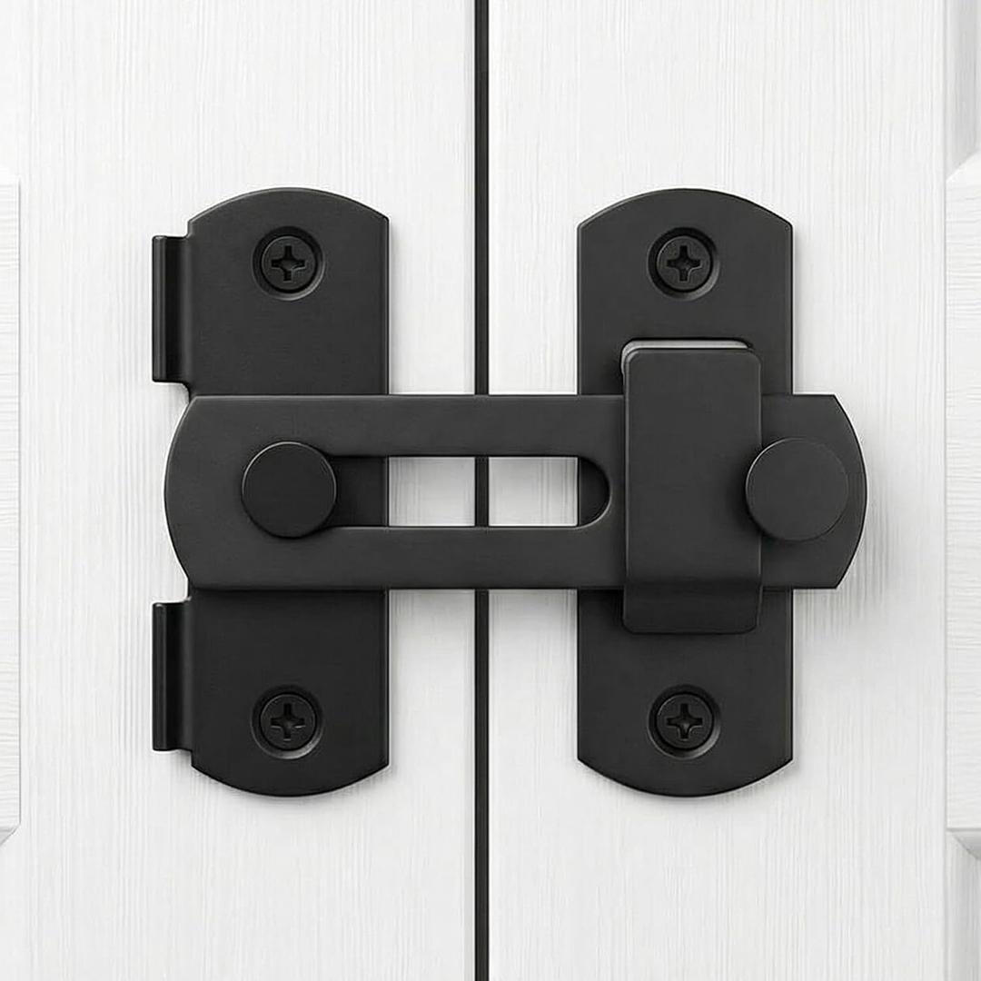 DOUBLE 2 C Barn Door Lock, Sliding Door Lock Hardware, Carbon Steel Door Latches for Cabinet, Closet, Window Door, Black