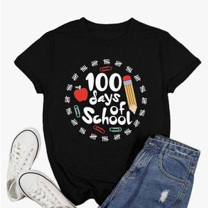 100 Days of School Shirts for Women Teacher School Days T-Shirt Happy 100th Day Teachers Tee Tops M