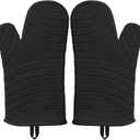 Beneno BPA-Free Silicone Oven Mitt 2-Pack Set, Heat Resistant 500F Oven Mitts with Non-Slip Grip, Soft Thicker Lining, 7"x13", Black