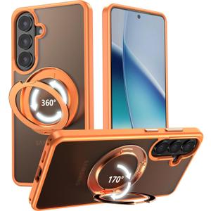 VUM Galaxy S26 Case 6.3", MagSafe Supported, Full Camera Protection, Built-in Magnetic Ring, 360 Rotatable Magnetic Stand, Military Grade Shockproof, Semi-Transparent Matte, Orange