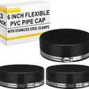 3 Pack 6 Inch Flexible PVC Pipe Cap with Stainless Steel Clamps - Black Durable End Caps for Drainage, Wastewater & Vent Pipes, Above/below Ground Use