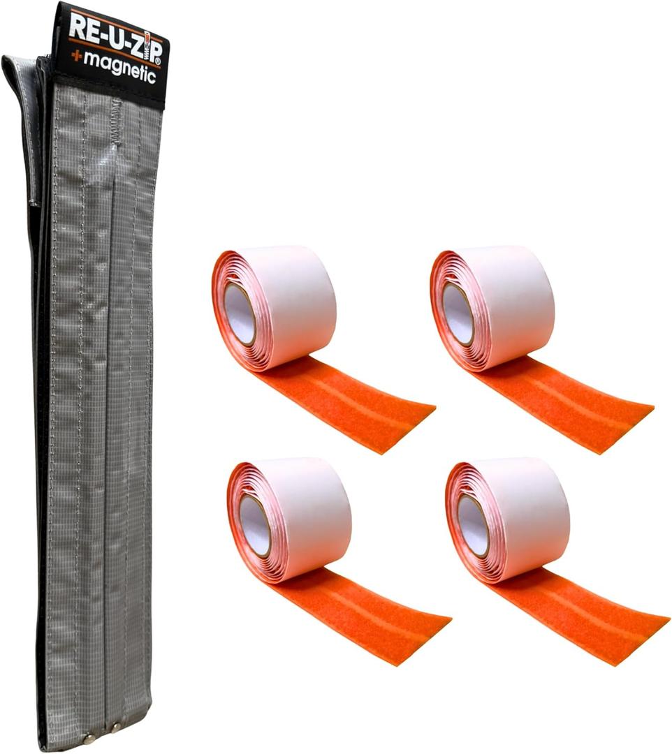 RE-U-ZIP Self-Closing Magnetic Entry Strip | Hands-Free Dust Barrier Zipper Alternative for Plastic Sheeting | Reusable, Custom Placement & Works Under Negative Air | Starter KIT