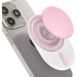AUROX Magnetic Phone Grip Holder, Expandable Collapsible Mobile Phone Grip Stand Holder with Kickstand for Magsafe Stand Compatible with iPhone 15 14 13 12 Series, Transparent Pink