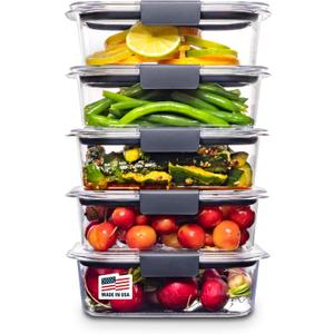 Rubbermaid Brilliance Tritan Plastic Food Storage Containers BPA Free Airtight Lids Ideal for Lunch Meal Prep & Leftovers Set of 5 (3.2 Cup)