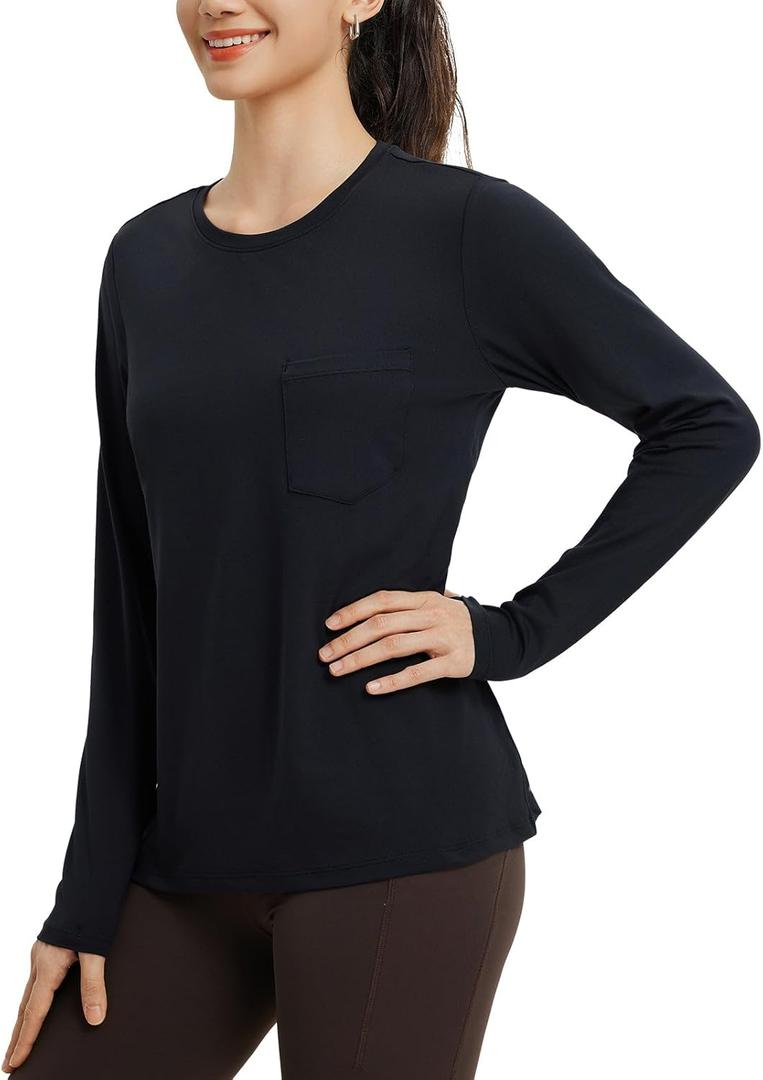 baleaf Women's Long Sleeve Workout Shirts for Women Active Tops Soft Activewear Moisture Wicking Running Clothes Travel (X-Large, Black)