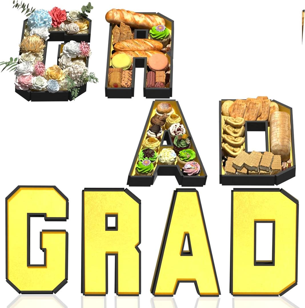Grad Set Cardboard Letter for Charcuterie Gold Graduation Letter Trays for Food Fillable Letter Tray Chocolate Candy Cake Box for High School College Masters Graduate Party Decorations Supplies
