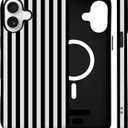 for iPhone 17 Case Cute Striped Phone Case Compatible with MagSafe, Dual-Layer Shock Protection(Hard PC + Silicone) - Aesthetic Protective Phone Cover for Women Girl, Black and White