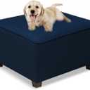 NeColorLife Ottoman Cover Square Waterproof Ottoman Slipcover Thick Storage Footrest Stool Covers Furniture Protector for Pets(Medium Size,Navy Blue)