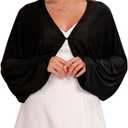 GORAIS Women Bolero Shrug Black Long Sleeve Evening Jacket Open Front Prom Cardigan for Dresses (Small)