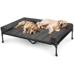 Veehoo Cooling Elevated Dog Bed Add Removable Waterproof Bolster Cushion Mat, Raised Pet Cot with Breathable Teslin Mesh, No-Slip Feet, Dog Sofa Bed for Indoor Outdoor, XXLarge, Black CWC2331B (59.0"L x 37.5"W x 9.0"Th)
