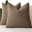 Foindtower Pack of 2 Textured Boucle Throw Pillow Covers Accent Solid Pillow Cases Cozy Soft Decorative Couch Cushion Case for Chair Sofa Bedroom Living Room Home Decor 18x18 Inch Light Brown