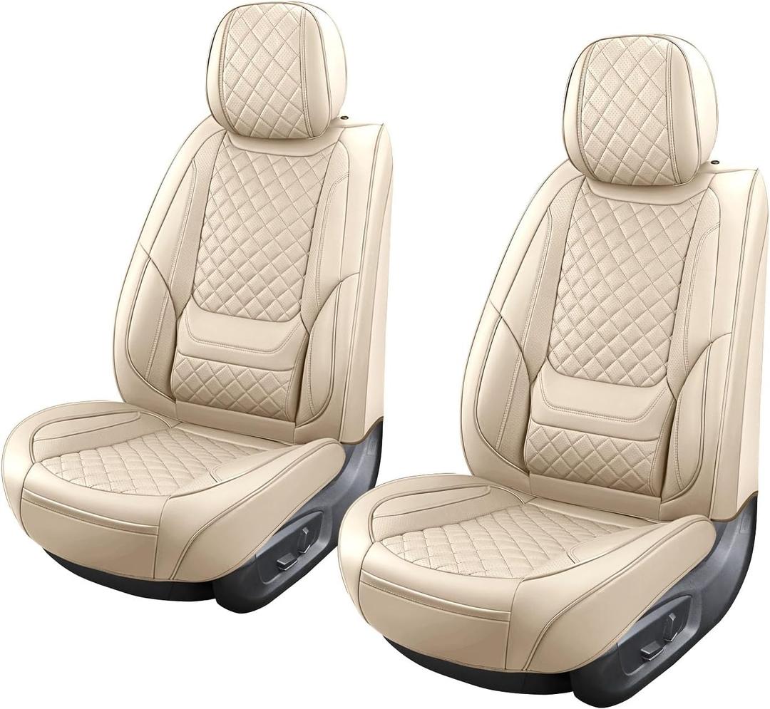 Leather Seat Covers for Cars Breathable Front Seat Covers Waterproof Seat Protectors Universal Fit for Most Automotive Cars SUV Trucks Van (Beige, Front Pair)