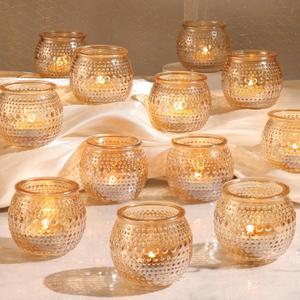 32 Pcs Gold Votive Candle Holders, Round Tea Light Candle Holders with Polka Dot Embossed, Gold Table Centerpieces for Weddings, Home Decor, Baby Shower, Special Occasions