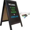 Large Sturdy Handcrafted 40" x 20" Wooden A-Frame Chalkboard Display / 4 Liquid Chalk Markers & Stencil Set/Sidewalk Chalkboard Sign Sandwich Board/Chalk Board Standing Sign (Black)