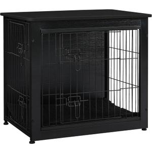 DWANTON Dog Crate Furniture with Cushion, Wooden Kennel Table with Double Doors, Indoor Dog House, Small/Medium/Large Size, 27.2" L, Black