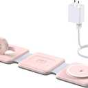 Charging Station for Apple Multiple Devices: 3 in 1 Foldable Magnetic Wireless Charger Stand - Travel Charging Dock Compatible with iPhone 16 15 14 13 12 Pro Max Plus Apple Watch AirPods (Pale-pink)