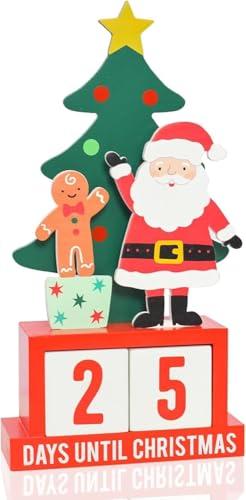 Christmas Advent Number Countdown Calendar 2025 – Wooden Tabletop Calendar Decoration, Home Office Decoration Calendar, Rotatable Square Countdown Calendar (Red/Green/Brown)