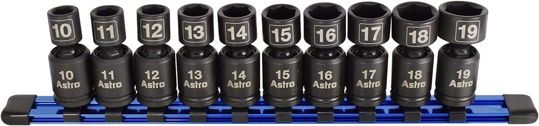 Astro Pneumatic Tool 78344 Metric 3/8" Drive Nano Pinless Universal Impact Sockets (10Piece)