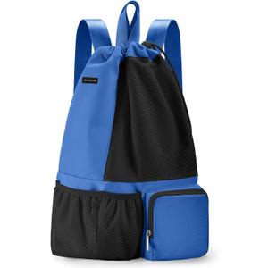 BAVELOE Swim Bag with Wet Pocket, Mesh Drawstring Backpack for Beach, Swimming, Snorkeling, Pool, Gym for Women Men