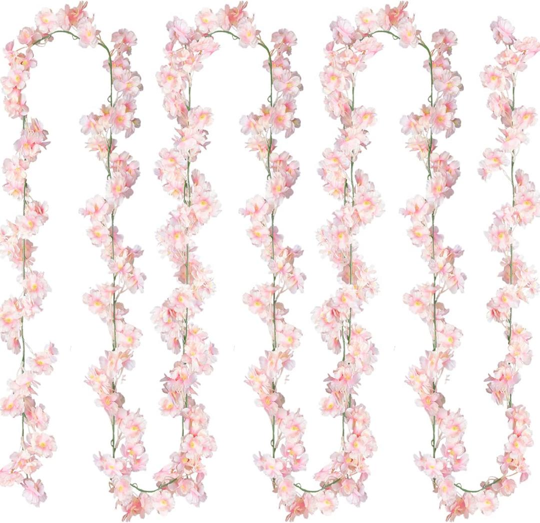 Sggvecsy Cherry Blossom Garland Artificial Cherry Flower Vines 4 Pack Hanging Silk Flowers Garland for Home Wedding Garden Party Arch Office Decor (Pink)