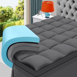 MASVIS Queen Size Dual Layer 4 Inch Memory Foam Mattress Topper, 2 Inch Cooling Gel Memory Foam and 2 Inch Pillow Top Mattress Pad Cover for Back Pain, Medium Support,Gray