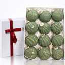 Green and Gold Rustic Christmas Ball Ornaments, 3.15 inches Vintage Christmas Tree Decorations, 12 PCS Large Shatterproof Neutral Farmhouse Luxury Xmas Ornaments for Home Decor