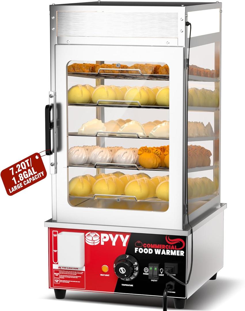 PYY Bun Steamer Electric Food Display - 5 Layers Display Stainless Steel Commercial Bun Steamer Automatic Temperature Control, Restaurant, Kiosk 1200W/110V