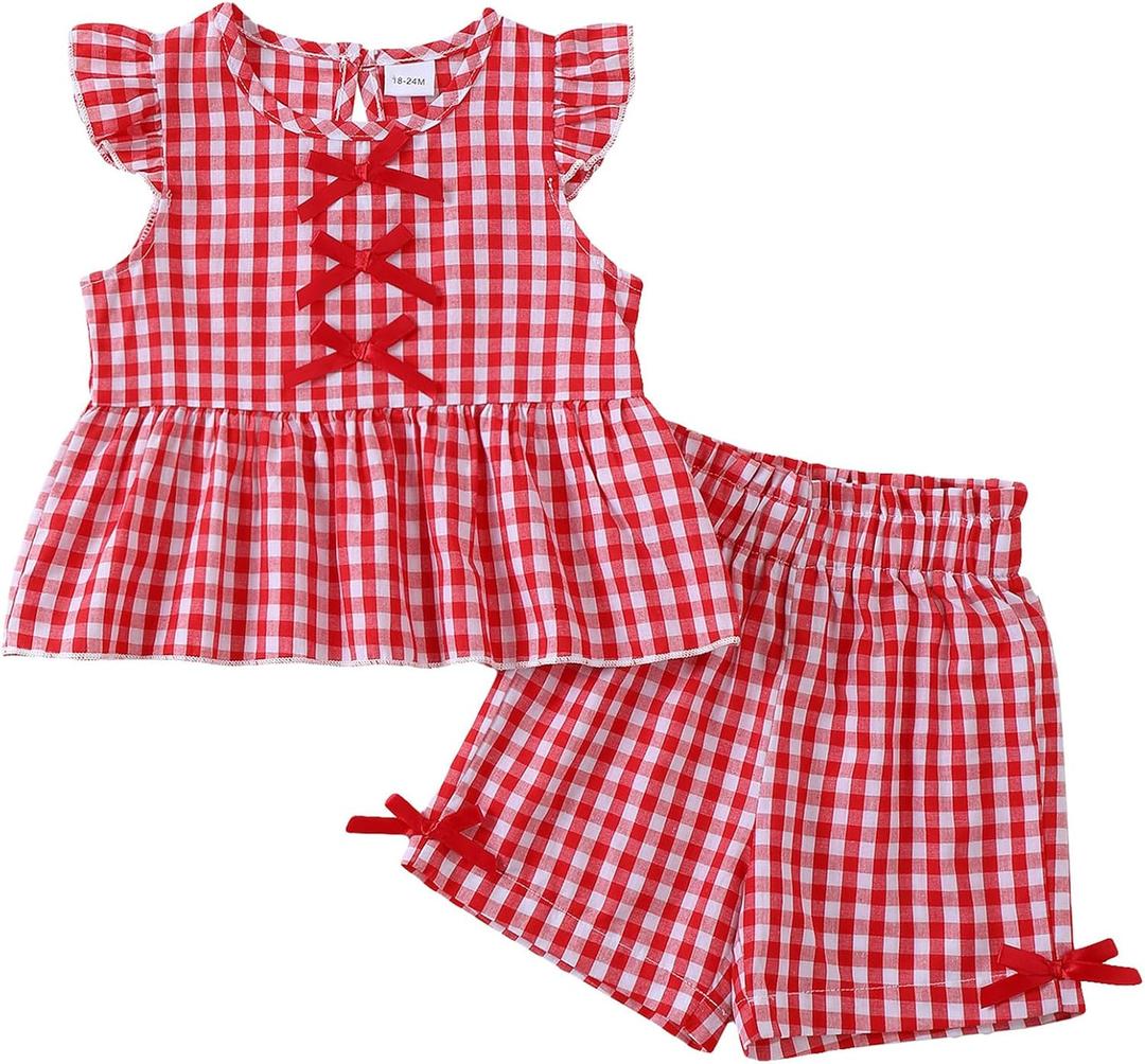 Jecson Toddler Baby Girl Summer Clothes Cotton Ruffled Sleeve Shirt Tops and Shorts Set Outfits 2T