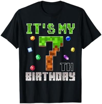 Birthday Boy Shirt It's My 7th Birthday Video Game Pixel T-Shirt, Size Medium 