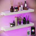BAMEOS Floating Shelves with RGB LED for Wall, Sturdy Shelves with Light, Wall Mounted Display Shelves, Set of 2, Hanging Shelf for Bathroom, Bedroom, Kitchen, Living Room Storage, White, 24 x 6