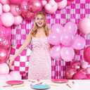 Pink Birthday Decorations for Women Girls, Pink Balloon Garland Arch Kit with 2 Hot Pink Checkered Foil Curtains for Baby Shower Anniversary Bachelorette Bridal Birthday Preppy Party Decorations
