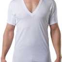 Men's Sweatproof Undershirt - Cotton Deep V Neck - Original Fit - with Sweat Pads (White) S