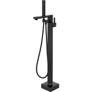 Freestanding Bathtub Faucet Tub Filler Black Floor Mount Bathroom Faucets Brass Single Handle with Hand Shower Freestanding Bathtub Faucet Tub Filler Black Floor Mount Bathroom Faucets Brass Single Handle with Hand Shower