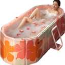 Foldable Bathtub for Adult Large 59'in Collapsible tub Portable Bathtub for Bathroom Folding SPA Tub for Shower Stall, Ideal for Small Spaces (Pink, XXL: 59"L x 33.8"W x 21.6"H)