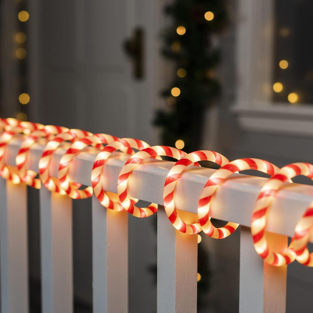 Joiedomi 40FT LED Candy Cane Rope Lights, Waterproof Outdoor 360 LED Christmas Decor Lights for Garden Yard Party Xmas Christmas Holiday Decorations (Red & Warm White)