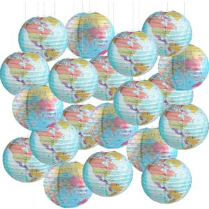 20 Pieces World Map Paper Lanterns 10 Inch Paper Globes Lanterns Map Classroom Lantern Decor Travel Map Hanging Paper Lantern for Home School Birthday Earth Theme Party Decor Supplies