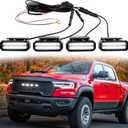 4PCS LED Grille Lights, Universal Clip-On Car Front White Grill Lights, with Wiring Harness & Fuse, Compatible with Dodge Ram 1500 GMC Sierra Jeep Silverado Ford F150 Raptor Toyota 4Runner