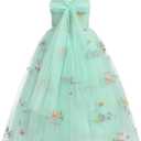 Flower Girl Dress Princess Sleeveless Floral Embroidered Kids Summer Wedding Pageant Birthday Tutu Tulle Dress (3-4T, Green)