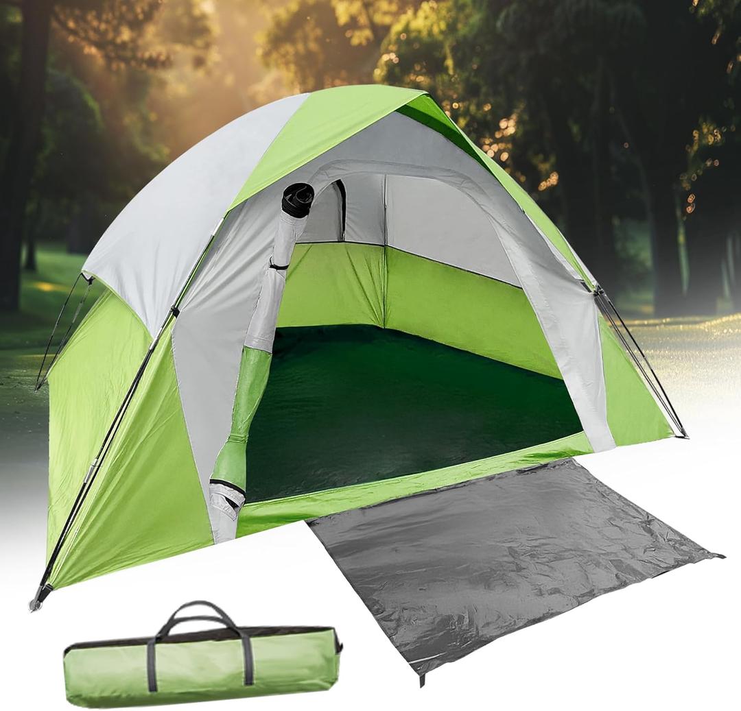 XL 4 Person Dome Camping Tent, Double Layer Waterproof, Removable Rain Fly, for Outdoor Hiking, Fishing (4 people Light Green-2)