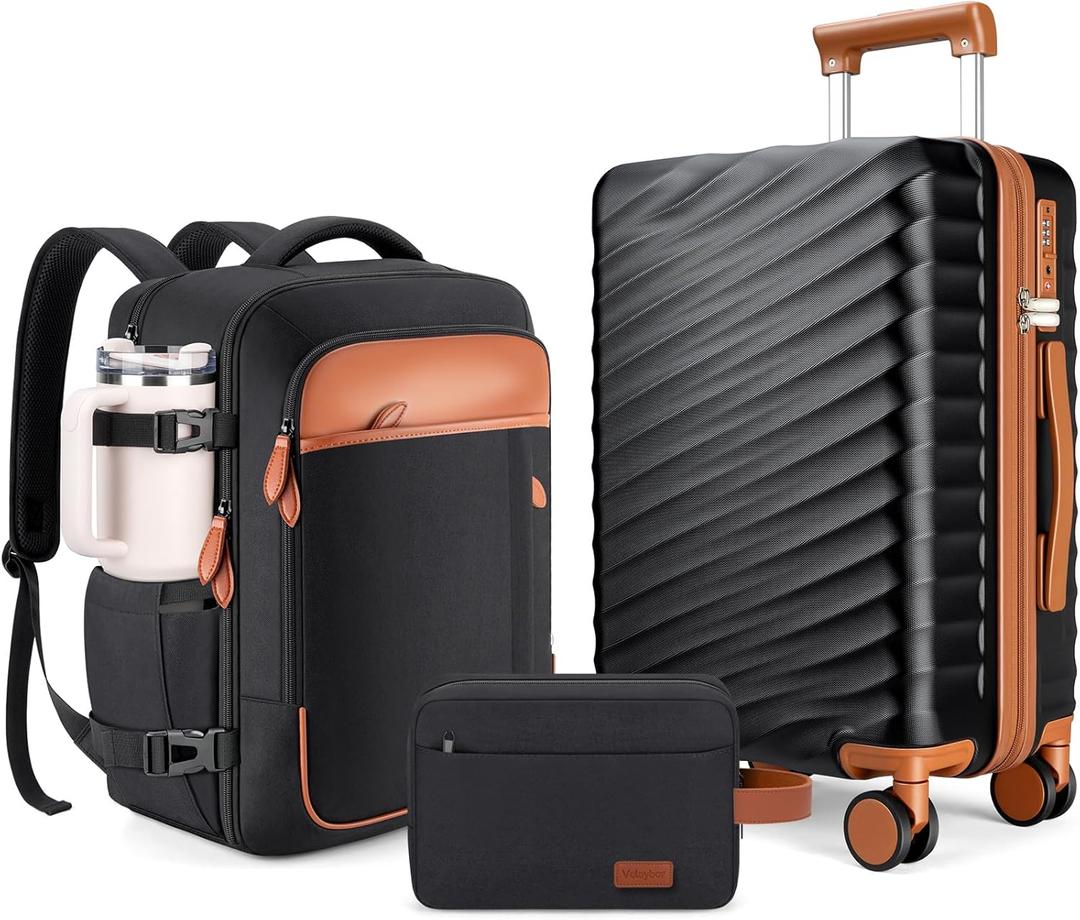 3 Piece Luggage Set with Travel Backpack, 20 PC Hardside Suitcase with Spinner Wheels, Flight Approved Carry On Luggage with YKK Zippers & TSA Lock